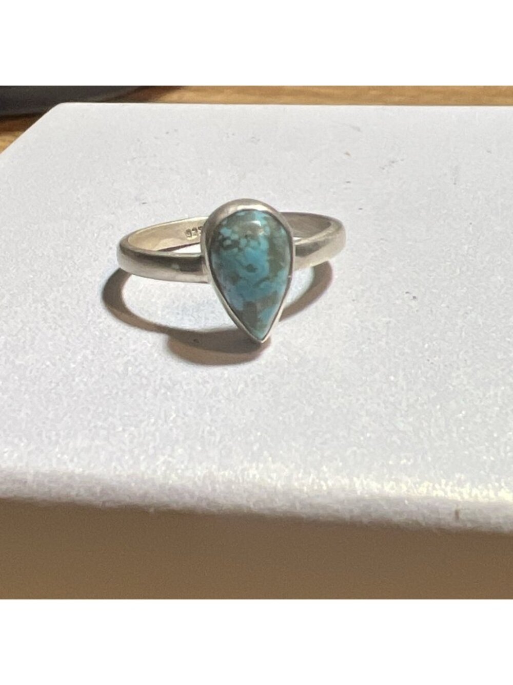 1970s 925 Sterling Silver Turquoise Gemstone Ring Pear Teardrop EUC S 7